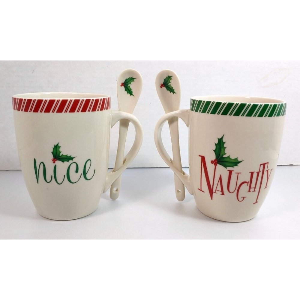 Lenox: Naughty & Nice - 14oz. Holiday Coffee/Tea Mugs w/ Spoons